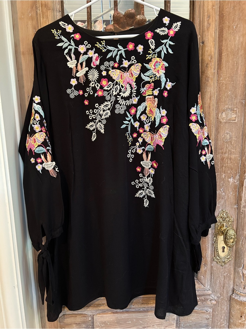 Embroidered Black Butterfly Tunic Dress